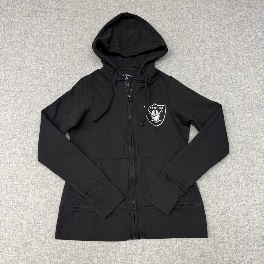 Antigua Las Vegas Raiders Full Zip Hoodie Size Small Black Embroidered Logo NFL